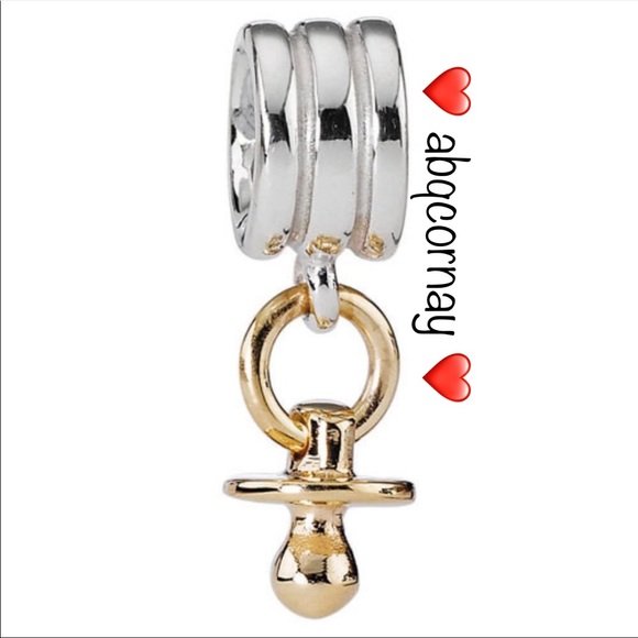 EUC Pandora 790234 Sterling Silver Bead w/ 14k Yellow Gold Pacifier Dangle Charm - Picture 1 of 8
